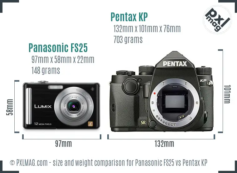 Panasonic FS25 vs Pentax KP size comparison