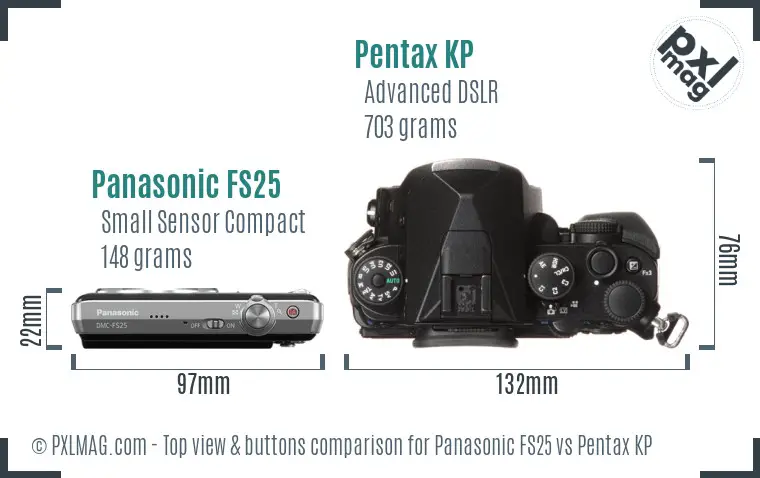 Panasonic FS25 vs Pentax KP top view buttons comparison