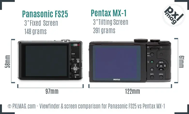 Panasonic FS25 vs Pentax MX-1 Screen and Viewfinder comparison
