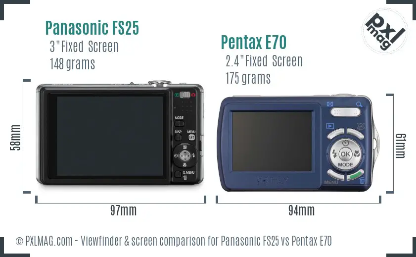 Panasonic FS25 vs Pentax E70 Screen and Viewfinder comparison