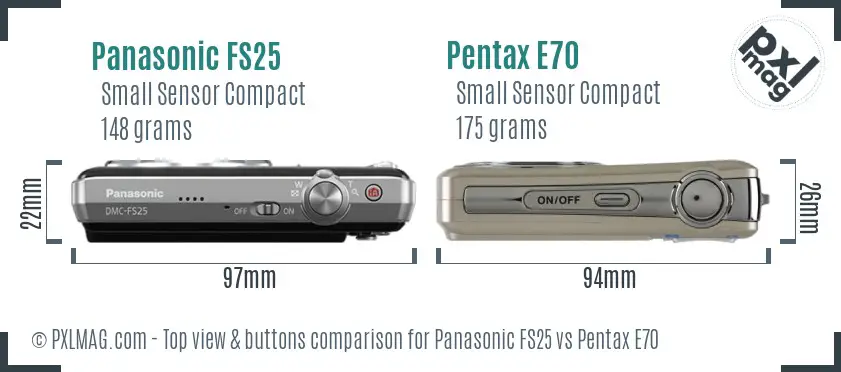 Panasonic FS25 vs Pentax E70 top view buttons comparison