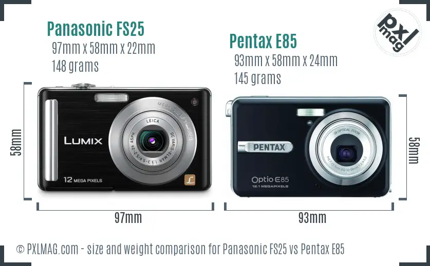 Panasonic FS25 vs Pentax E85 size comparison