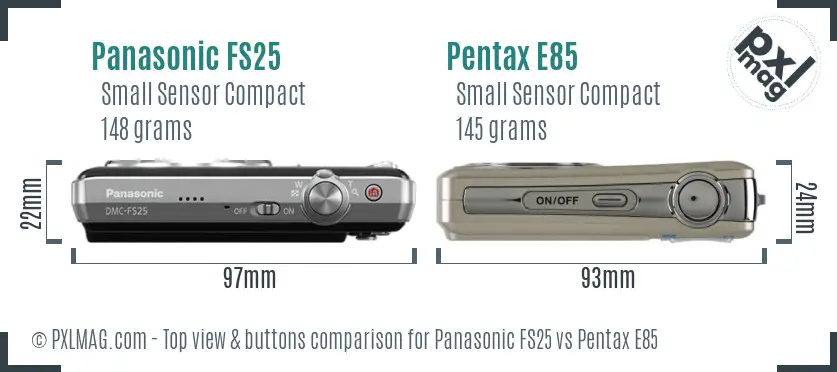 Panasonic FS25 vs Pentax E85 top view buttons comparison