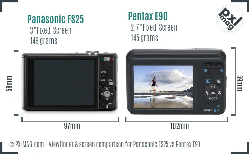 Panasonic FS25 vs Pentax E90 Screen and Viewfinder comparison