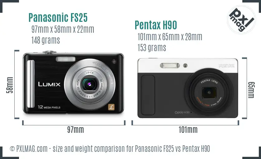 Panasonic FS25 vs Pentax H90 size comparison