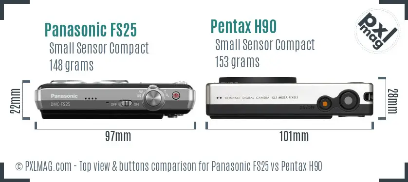 Panasonic FS25 vs Pentax H90 top view buttons comparison
