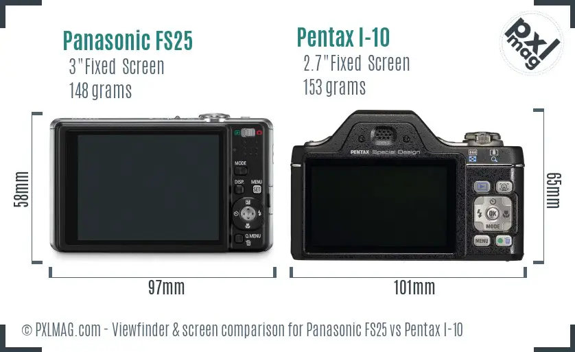 Panasonic FS25 vs Pentax I-10 Screen and Viewfinder comparison