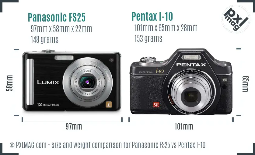 Panasonic FS25 vs Pentax I-10 size comparison