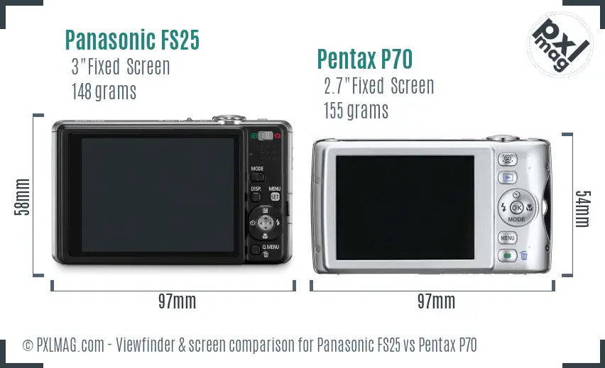 Panasonic FS25 vs Pentax P70 Screen and Viewfinder comparison