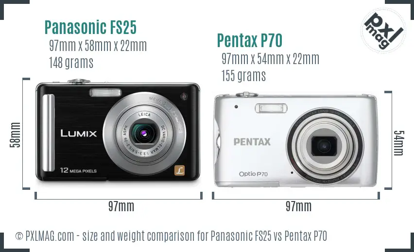 Panasonic FS25 vs Pentax P70 size comparison