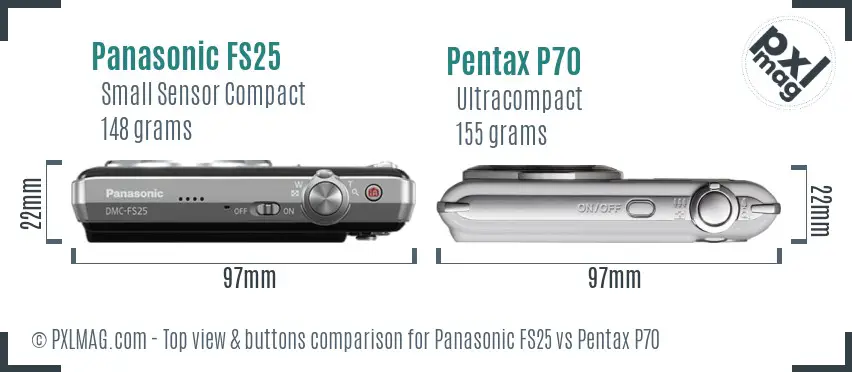 Panasonic FS25 vs Pentax P70 top view buttons comparison