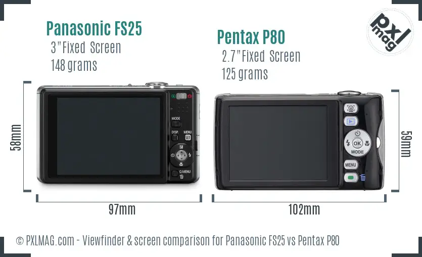 Panasonic FS25 vs Pentax P80 Screen and Viewfinder comparison