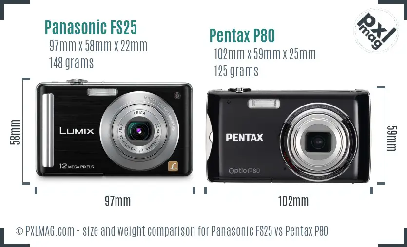 Panasonic FS25 vs Pentax P80 size comparison
