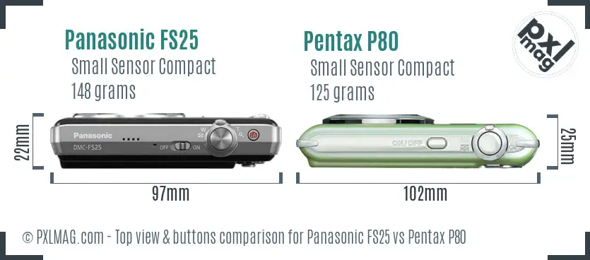 Panasonic FS25 vs Pentax P80 top view buttons comparison