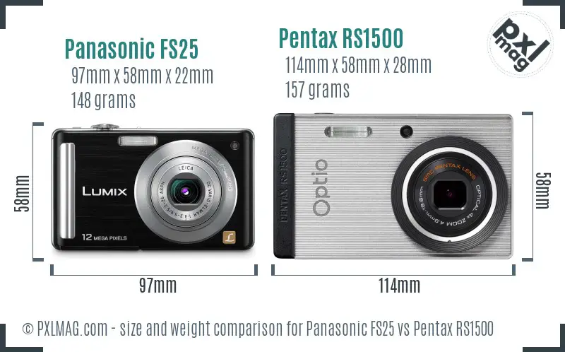 Panasonic FS25 vs Pentax RS1500 size comparison