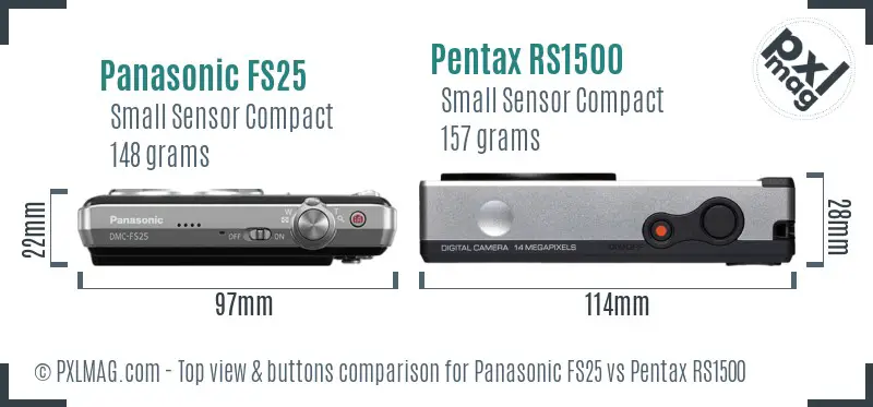 Panasonic FS25 vs Pentax RS1500 top view buttons comparison