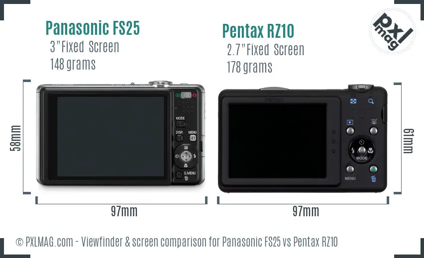 Panasonic FS25 vs Pentax RZ10 Screen and Viewfinder comparison