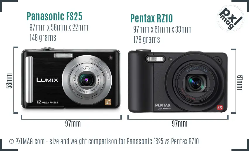 Panasonic FS25 vs Pentax RZ10 size comparison