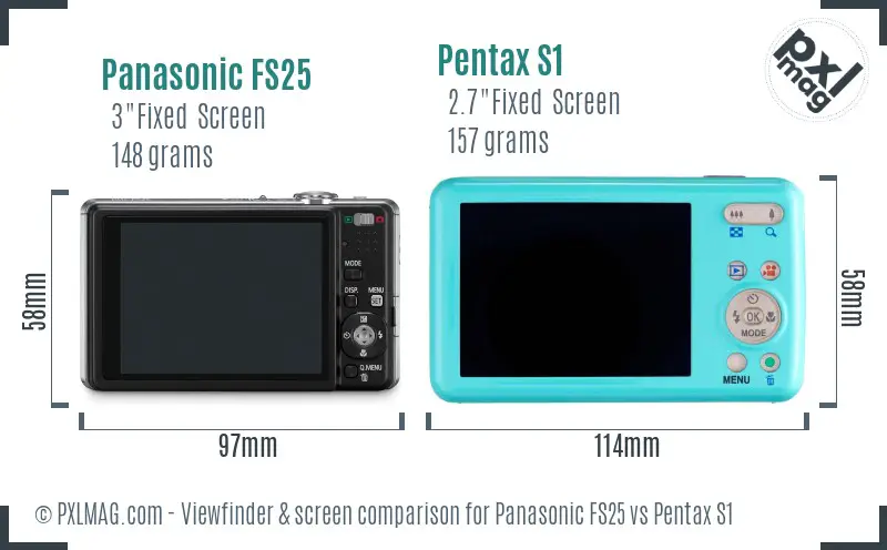 Panasonic FS25 vs Pentax S1 Screen and Viewfinder comparison