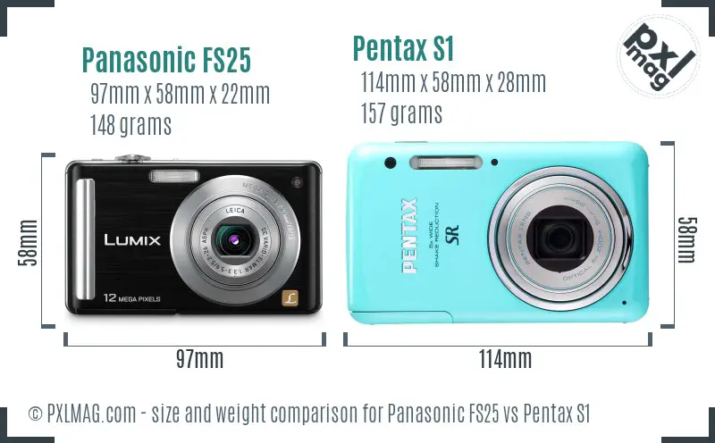 Panasonic FS25 vs Pentax S1 size comparison