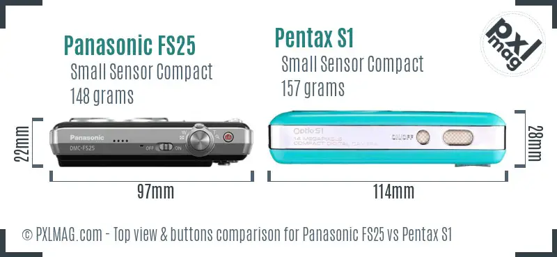 Panasonic FS25 vs Pentax S1 top view buttons comparison