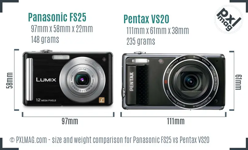 Panasonic FS25 vs Pentax VS20 size comparison