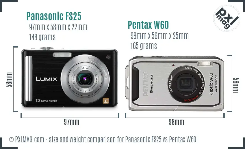 Panasonic FS25 vs Pentax W60 size comparison