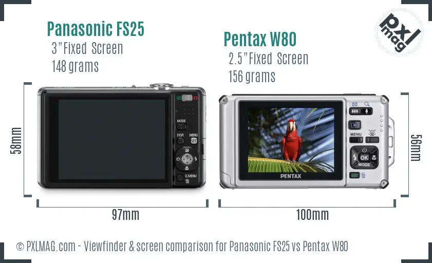 Panasonic FS25 vs Pentax W80 Screen and Viewfinder comparison