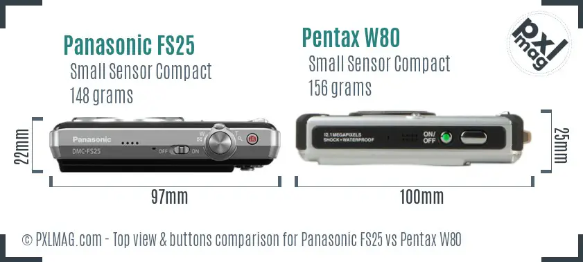 Panasonic FS25 vs Pentax W80 top view buttons comparison