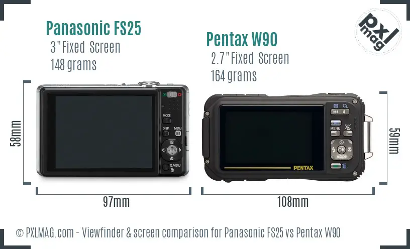 Panasonic FS25 vs Pentax W90 Screen and Viewfinder comparison