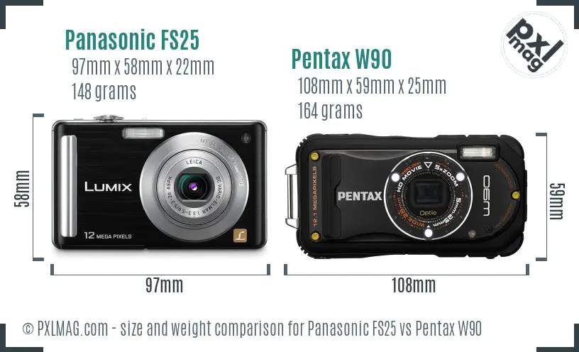 Panasonic FS25 vs Pentax W90 size comparison