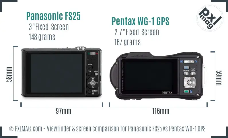Panasonic FS25 vs Pentax WG-1 GPS Screen and Viewfinder comparison