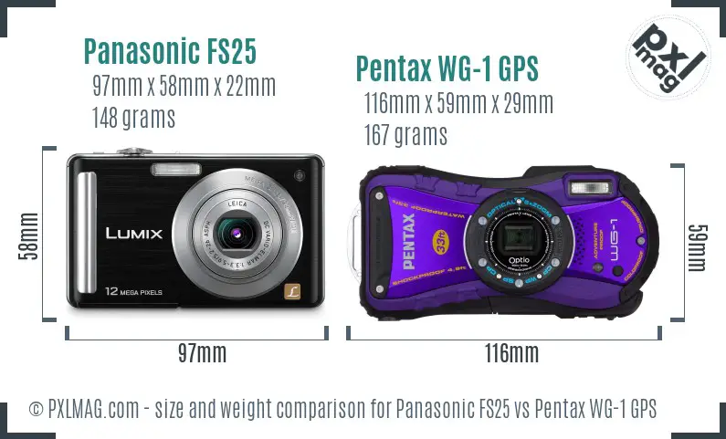 Panasonic FS25 vs Pentax WG-1 GPS size comparison