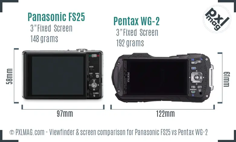 Panasonic FS25 vs Pentax WG-2 Screen and Viewfinder comparison