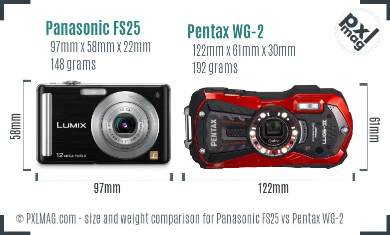 Panasonic FS25 vs Pentax WG-2 size comparison