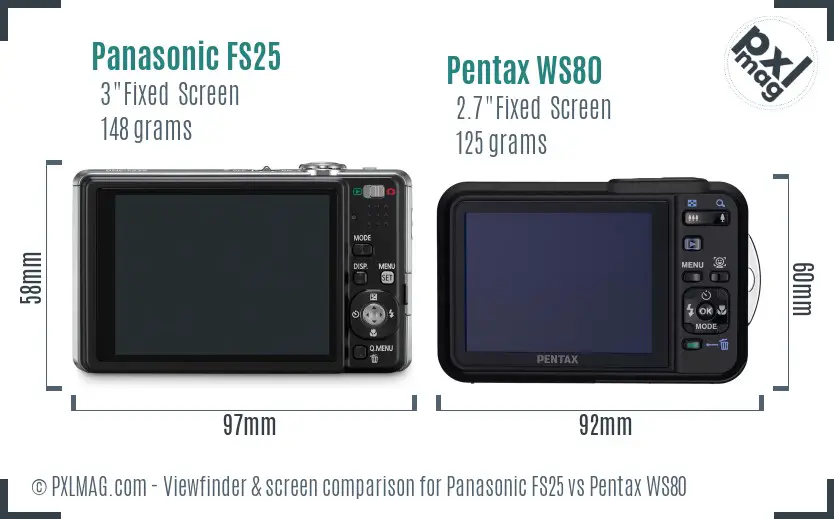 Panasonic FS25 vs Pentax WS80 Screen and Viewfinder comparison