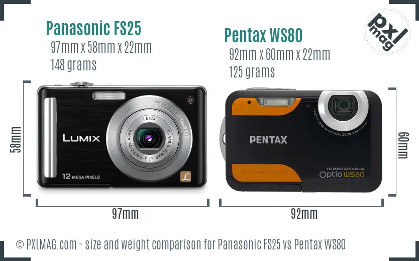 Panasonic FS25 vs Pentax WS80 size comparison