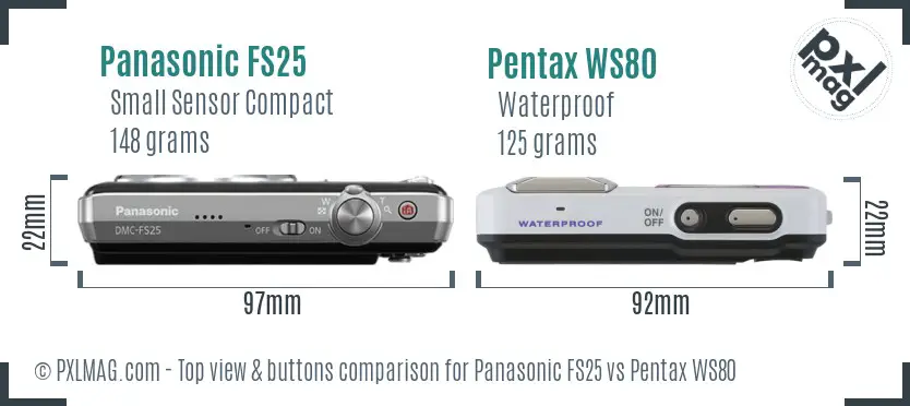Panasonic FS25 vs Pentax WS80 top view buttons comparison