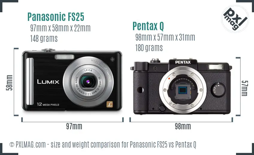 Panasonic FS25 vs Pentax Q size comparison