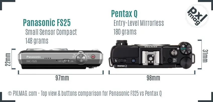Panasonic FS25 vs Pentax Q top view buttons comparison