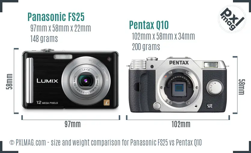 Panasonic FS25 vs Pentax Q10 size comparison