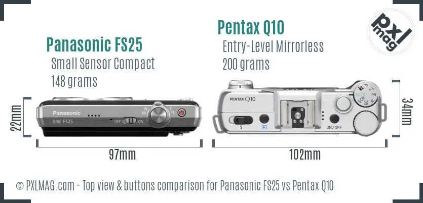 Panasonic FS25 vs Pentax Q10 top view buttons comparison