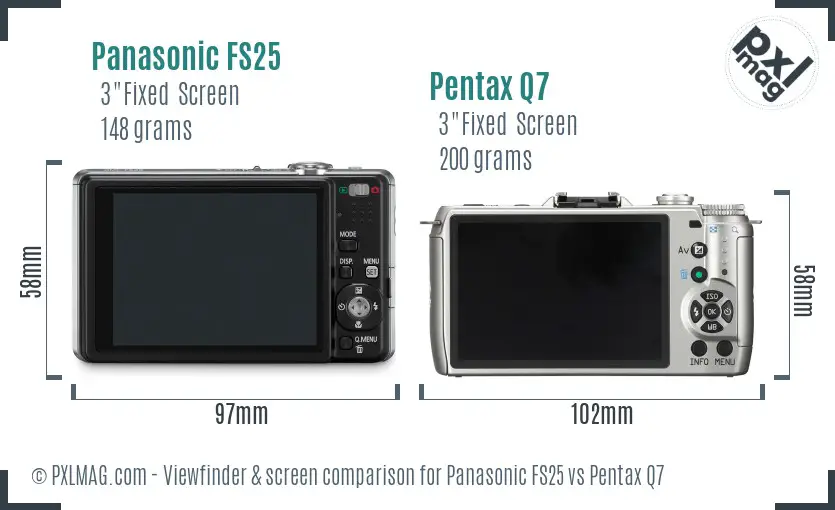 Panasonic FS25 vs Pentax Q7 Screen and Viewfinder comparison