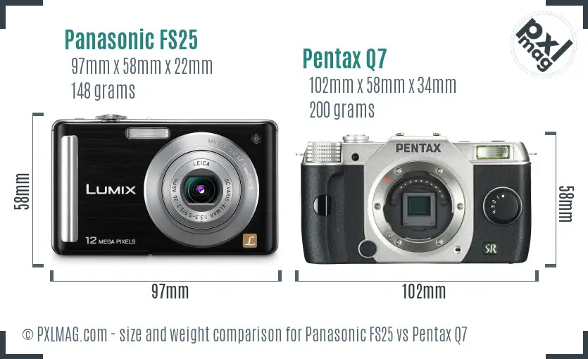 Panasonic FS25 vs Pentax Q7 size comparison