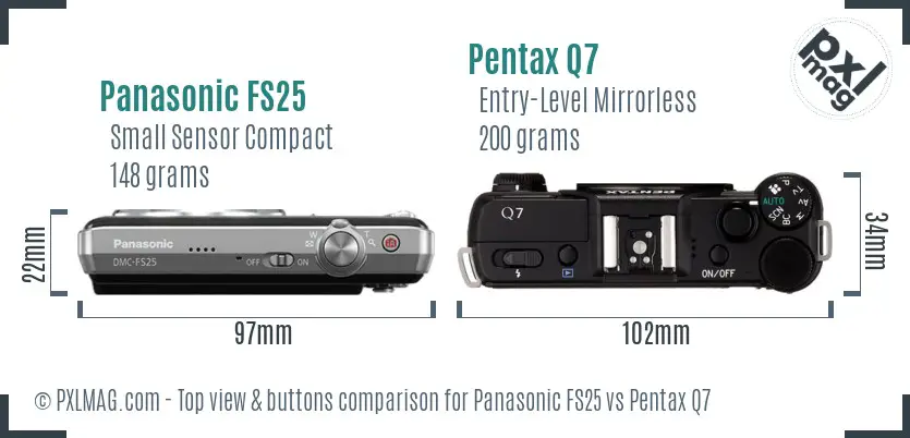 Panasonic FS25 vs Pentax Q7 top view buttons comparison