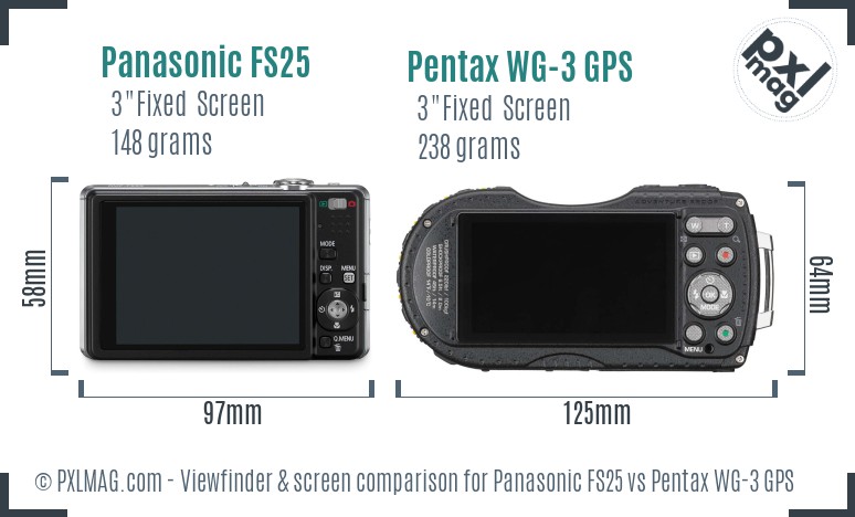 Panasonic FS25 vs Pentax WG-3 GPS Screen and Viewfinder comparison