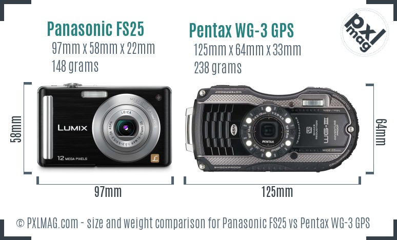Panasonic FS25 vs Pentax WG-3 GPS size comparison