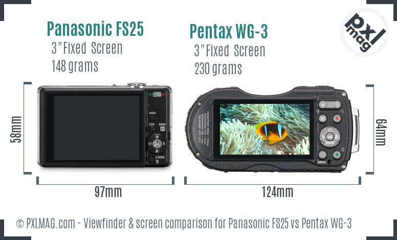 Panasonic FS25 vs Pentax WG-3 Screen and Viewfinder comparison