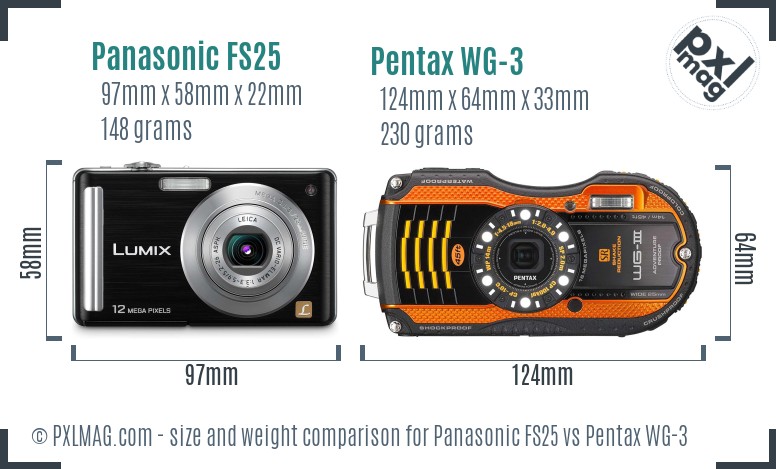 Panasonic FS25 vs Pentax WG-3 size comparison Panasonic FS25 vs Pentax WG-3 size comparison