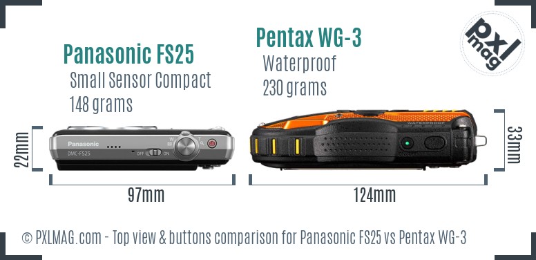 Panasonic FS25 vs Pentax WG-3 top view buttons comparison